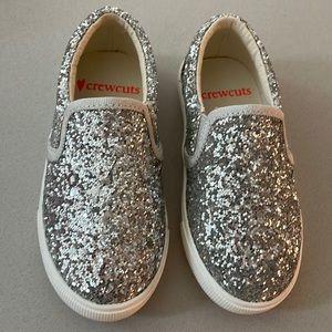J Crew Crewcuts Silver Glitter Slip Ons Size 8